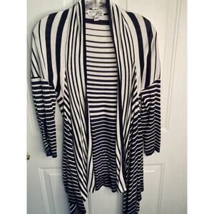 ATTITUDES by Renee' Open Trendy Front Drape Sweater XXS Navy & White